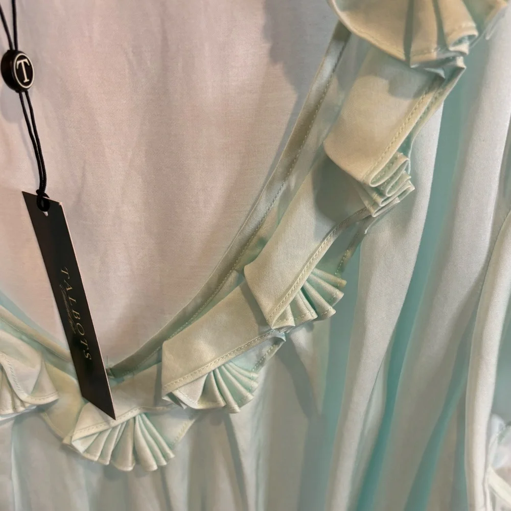 Talbots Women’s Light Aqua Blue Silk Blend‎ Ruffled Neck Blouse Size 24W (NWT) - Picture 5 of 8